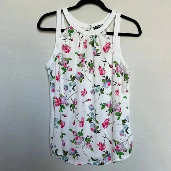 Express Tops - Express White Floral Strappy Cutout Tank Blouse